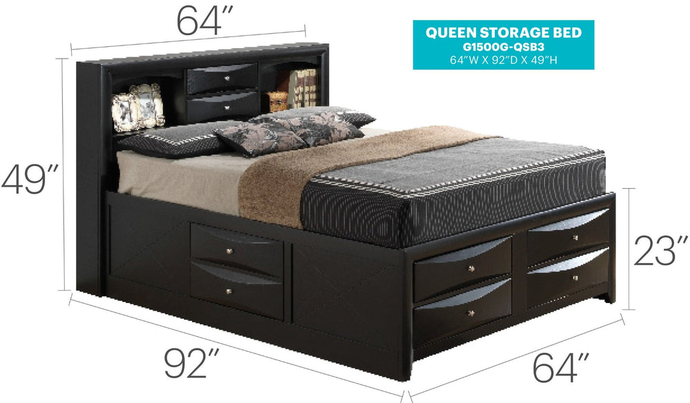 English Elm Stylish Black Queen Storage Bed - Modern Design With Ample Storage For A Sleek Bedroom Upgrade B078S00166-GIGA