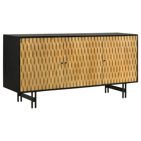 English Elm Madrid Rustic Natural & Black 3-Door Accent Cabinet with Textured Wood Doors, Adjustable Shelves, Iron Knobs (64"W) B062P358339