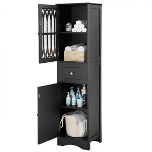 English Elm Tall Bathroom Cabinet Slim Freestanding Storage with Drawer & Doors, Adjustable Shelves, MDF Build Black WF289427AAB
