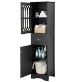 English Elm Tall Bathroom Cabinet, Freestanding Storage Cabinet With Drawer and Doors, Mdf Board, Acrylic Door, Adjustable Shelf, Black