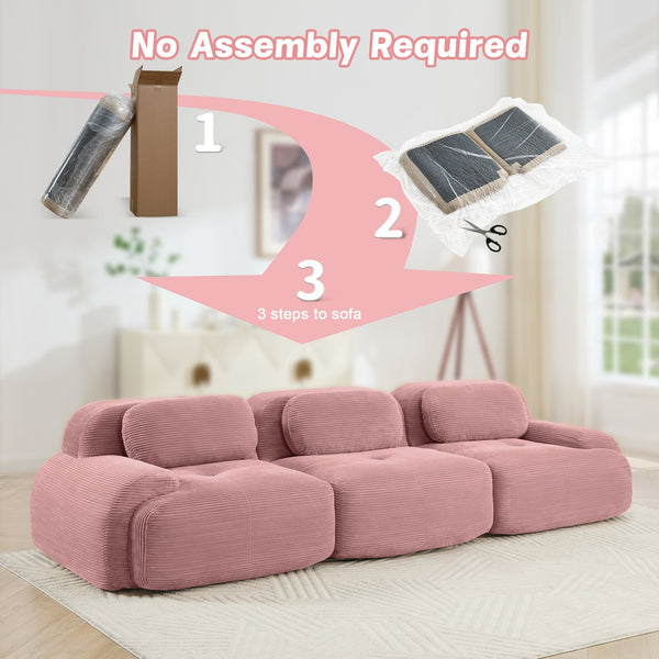English Elm 3-seat Modular Corduroy Sofa with Curved Armrests and Resilient Cushions for Living Rooms W714S01406