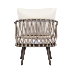 English Elm Christopher Knight Home® - 4-Piece Outdoor Patio Set with Woven Rope U-Back, Steel Frame, Thick Cushions & Acacia Table for Garden Brown+Beige N780P209458R