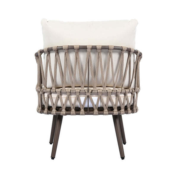 English Elm Christopher Knight Home® - 4-Piece Outdoor Patio Set with Woven Rope U-Back, Steel Frame, Thick Cushions & Acacia Table for Garden Brown+Beige N780P209458R