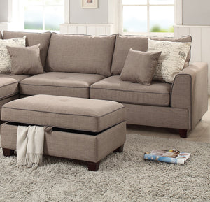 English Elm Beautiful 3-pcs Sectional Sofa with Reversible Chaise and Storage Ottoman Plush Summer Hues Comfort Mocha 76 L x 35 W x 16 H B011S01056