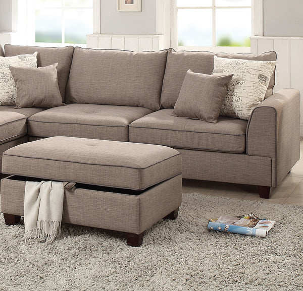 English Elm Beautiful 3-pcs Sectional Sofa with Reversible Chaise and Storage Ottoman Plush Summer Hues Comfort Mocha 76 L x 35 W x 16 H B011S01056