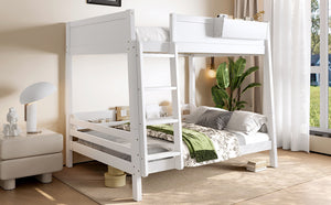 English Elm Full Pine Bunk Bed with Integrated Bookshelves Guardrails and Detachable Frame White W5316S00011