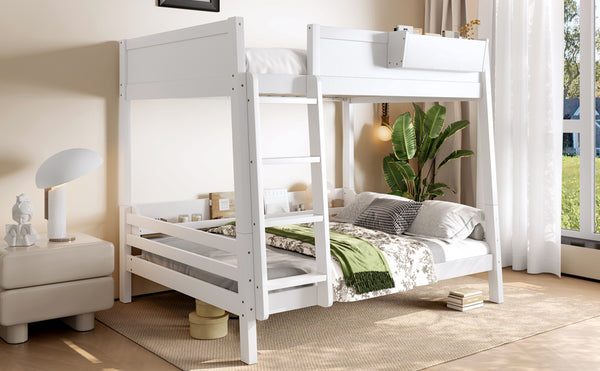 English Elm Full Pine Bunk Bed with Integrated Bookshelves Guardrails and Detachable Frame White W5316S00011