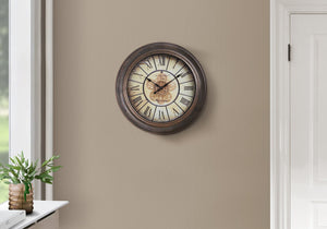English Elm Clocks, Elegant 15" Round Wall Clock In Antique Brown - Vintage Style With Quiet Quartz Movement B2710P287091