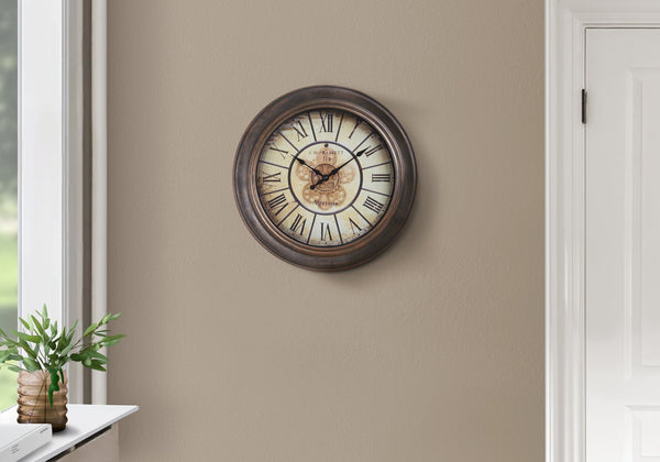 English Elm Clocks, Elegant 15" Round Wall Clock In Antique Brown - Vintage Style With Quiet Quartz Movement B2710P287091