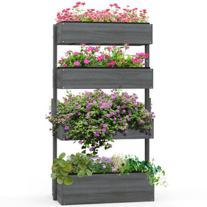 English Elm Outsunny Vertical Garden Planter Box - 4-Tier Wooden Design For Flowers, Herbs, And Vegetables, Gray W2225P174399-GIGA
