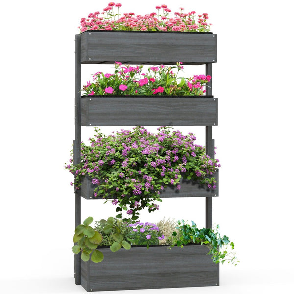 English Elm Outsunny Vertical Garden Planter Box - 4-Tier Wooden Design For Flowers, Herbs, And Vegetables, Gray W2225P174399-GIGA