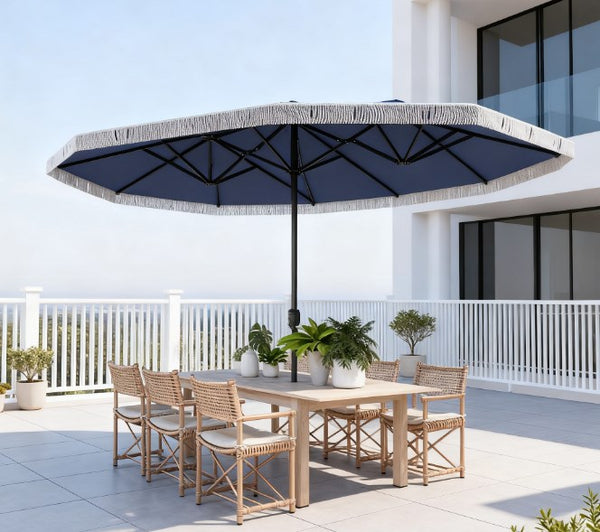 English Elm Spacious 15 Foot Rectangular Outdoor Umbrella with Fringe and Uv Resistant Canopy T3971P427137