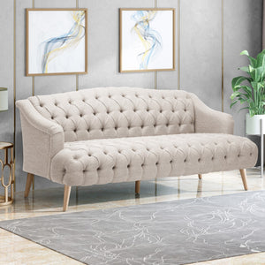 Christopher Knight Home® - Noble House - Adelia Contemporary Tufted Fabric 3 Seater Sofa, Beige and Natural