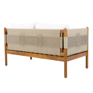 English Elm Outdoor Acacia Wood Loveseat Handwoven Rope Weave Patio Seating with Cushions Beige,Cream,Teak N768P361444T