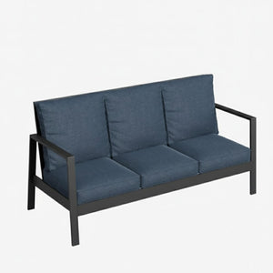 English Elm 75" Rust-proof Aluminum Outdoor Sofa with High-density Foam Cushions for Patio Lounging Black+Blue B082P454984