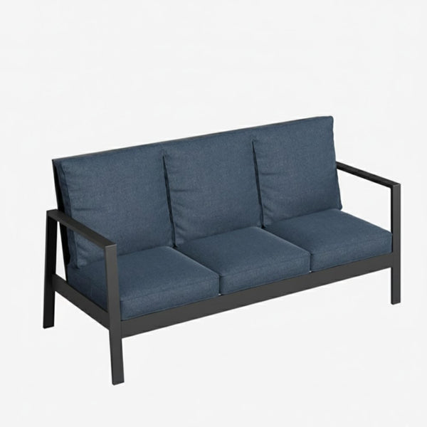 English Elm 75" Rust-proof Aluminum Outdoor Sofa with High-density Foam Cushions for Patio Lounging Black+Blue B082P454984