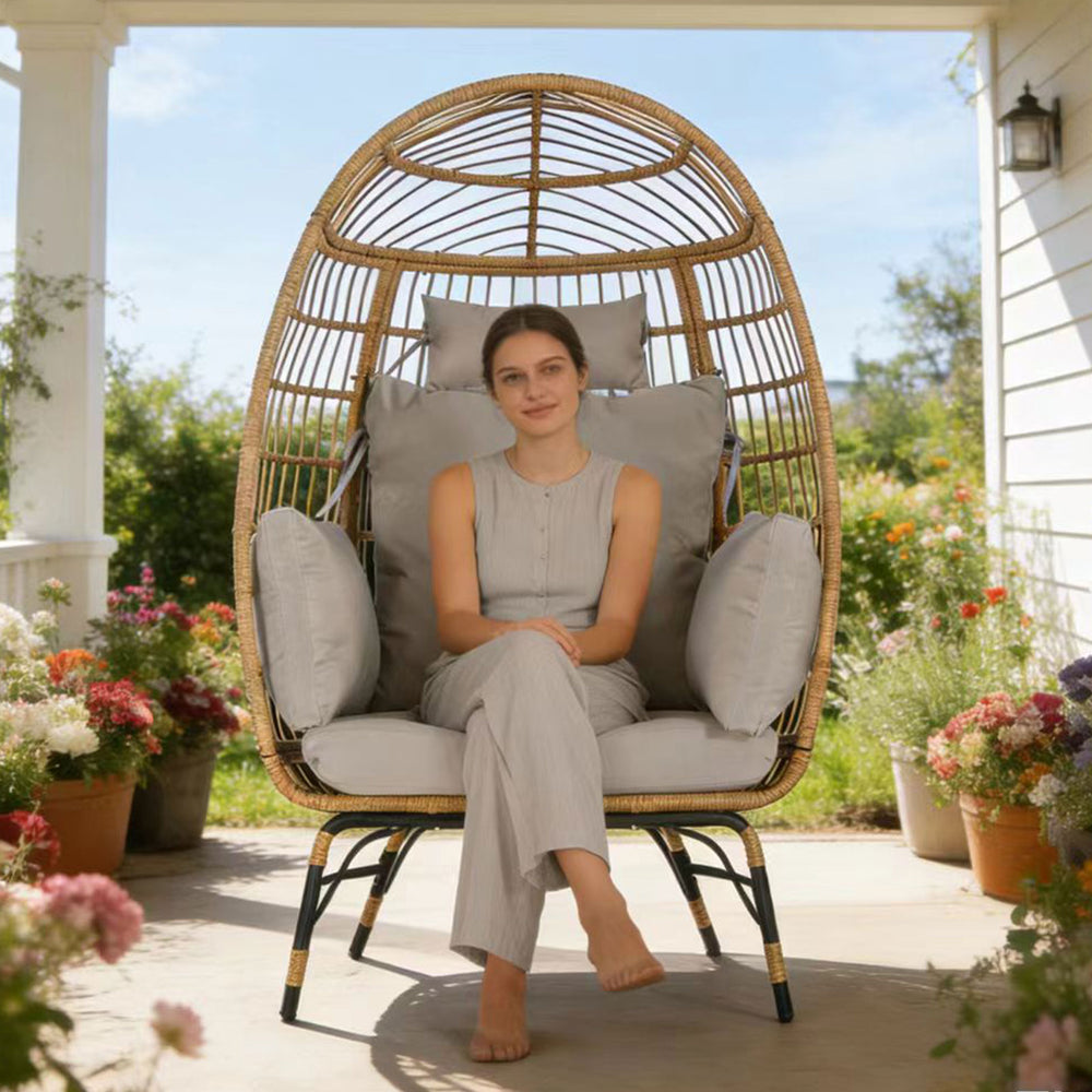 English Elm Wicker Egg Chair Oversized Pe Rattan with Cushion for Patio Balcony Porch W874P266326