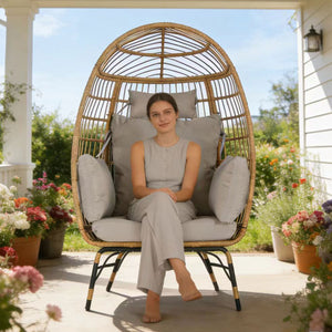 English Elm Wicker Egg Chair Oversized Pe Rattan with Cushion for Patio Balcony Porch W874P266326