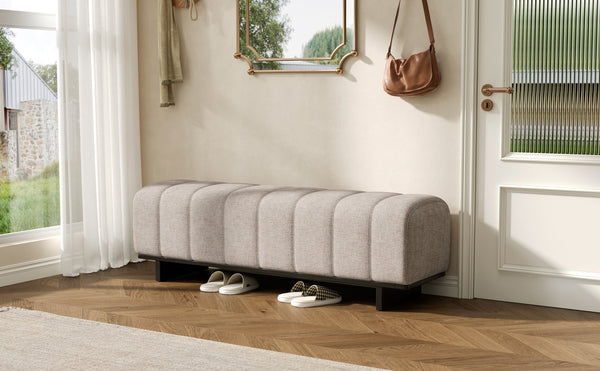 English Elm Indoor Channel Tufted Chenille Upholstered Bench Rubberwood Legs Entryway Dining N779P367309O