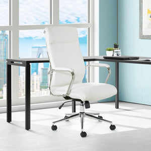 OSP Home Furnishings High Back Ergonomic Manager Chair with Antimicrobial Fabric Chrome Arms and Lumbar Support High Snow 920350C-R101