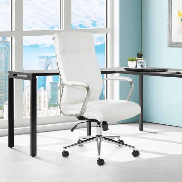OSP Home Furnishings High Back Ergonomic Manager Chair with Antimicrobial Fabric Chrome Arms and Lumbar Support High Snow 920350C-R101