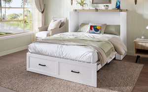 English Elm Murphy Full-Size Cabinet Bed with Built-In Charging Station, Storage Drawer & 700lb Capacity Comfort White 52.5 L x 26 W x 5.5 H N733S293995W