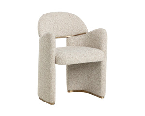 Sunpan SNOWDEN Dining Armchair in Noah Ecru – Art Deco Glamour with Gold Accents for Stylish Comfort 112337