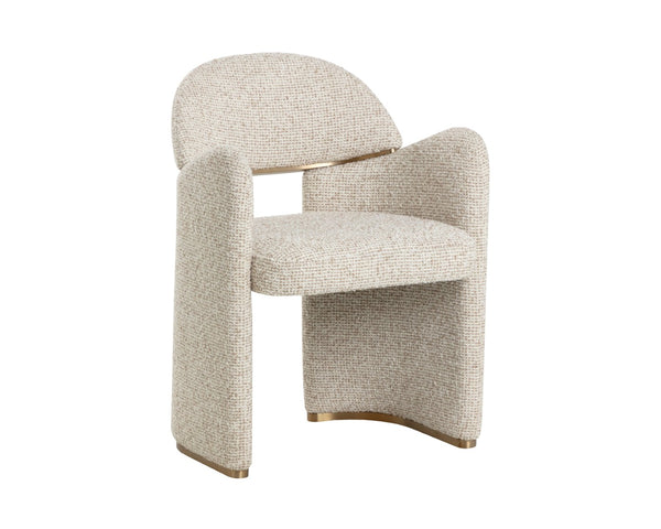 Sunpan SNOWDEN Dining Armchair in Noah Ecru – Art Deco Glamour with Gold Accents for Stylish Comfort 112337