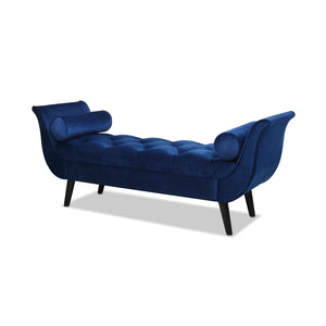English Elm Alma Velvet Tufted Entryway Bench with Flared Arms and Bolster Pillows Included Navy Blue B2719P238449