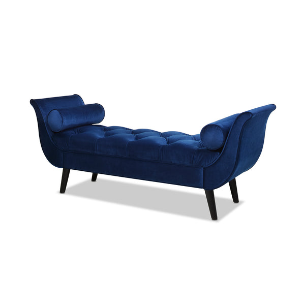 English Elm Alma Velvet Tufted Entryway Bench with Flared Arms and Bolster Pillows Included Navy Blue B2719P238449