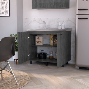 English Elm Fm Furniture Haivana Matte Black Utility Sink Cabinet with Double Doors and Storage Shelf B128S00059