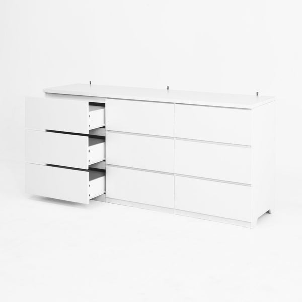 English Elm 9 Drawer Handleless White Matte Dresser Sleek Minimalist Storage for Bedroom or Hallway W409S00022