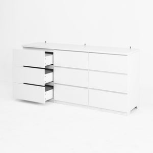 English Elm 9 Drawer White Matte Dresser Handleless Minimalist Storage for Bedroom Entryway W409P371352