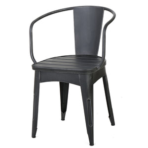 English Elm Colmar Outdoor Iron Bistro Set Powder Coated Slatted Armchairs Round Patio Table Black+Silver 56558.00BSVR