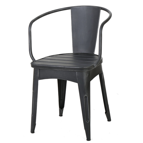English Elm Colmar Outdoor Iron Bistro Set Powder Coated Slatted Armchairs Round Patio Table Black+Silver 56558.00BSVR