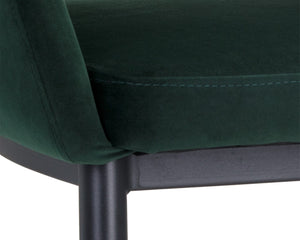 Sunpan THATCHER Dining Armchair in Deep Green Sky - Modern Barrel-Back Design with Black Steel Frame 104965