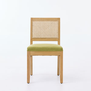English Elm Farmhouse Rattan Back Dining Chairs Set of 2 with Linen Seat and Hardwood Legs Olive Green W1143P452936