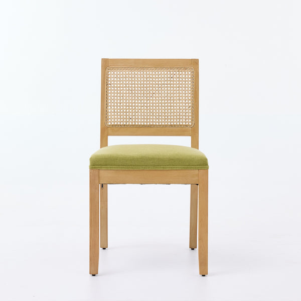 English Elm Farmhouse Rattan Back Dining Chairs Set of 2 with Linen Seat and Hardwood Legs Olive Green W1143P452936