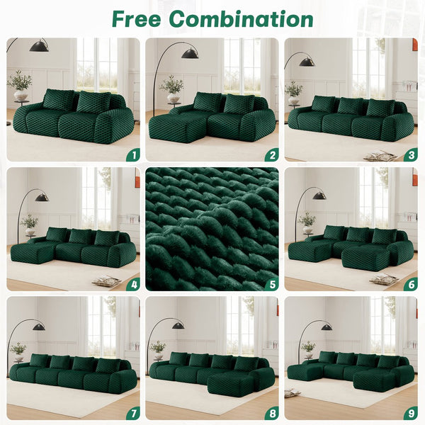 English Elm 82" Modular L-shaped Sectional Sofa Flannelette Upholstered with Movable Ottoman Living Room Green W714S01524