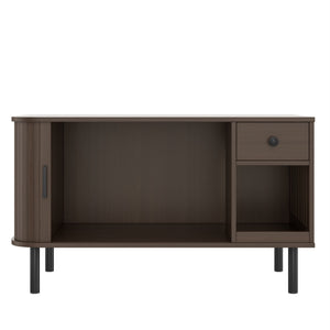 English Elm 37.4" Mdf Cat Litter Enclosure with Tambour Door Walnut Finish and Charging Station N704P380550D