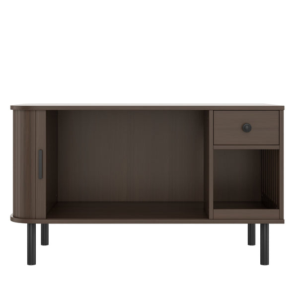 English Elm 37.4" Mdf Cat Litter Enclosure with Tambour Door Walnut Finish and Charging Station N704P380550D
