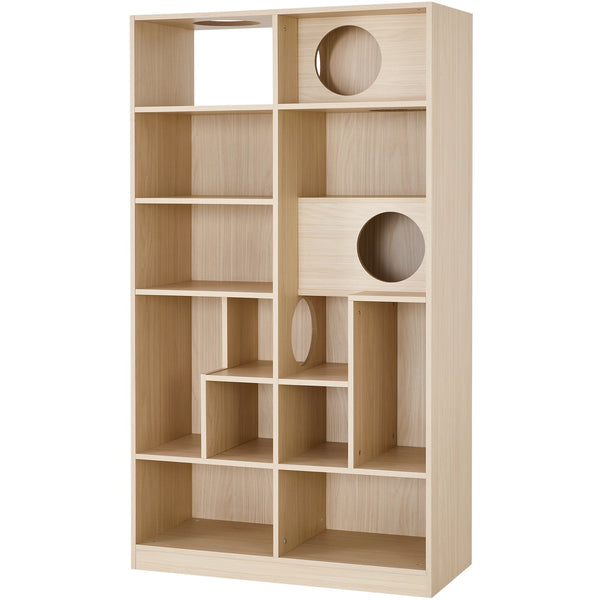 English Elm Modern 2 IN 1 Wood Bookshelf Cat House with Storage & Litter Box Enclosure, Natural Multi-Use Climbing Shelf 35.4"L x 15.7"W x 63.5"H N843P254852N