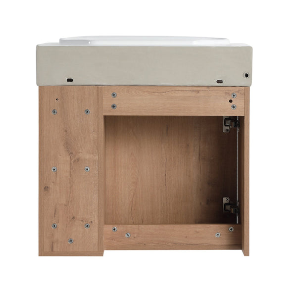 English Elm 24'' 24" Wall-Mounted Bathroom Vanity with Glossy White Ceramic Sink, Soft-Close Door & Scratch-Resistant Finish W999P310766