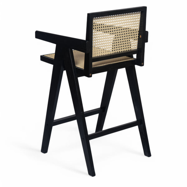 English Elm Christopher Knight Home® - 27'', Modern minimalist bar stool set of 2 with cane PE rattan seats, solid rubberwood frame, durable craft finish Black,Natural N780P237929B