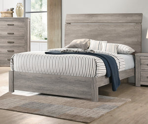 English Elm Wooden Modern Queen Size Bedframe with Rustic Paper Laminate Finish, Simple Headboard Design, 55"H Grey 85 L x 8 W x 5 H B011S01436