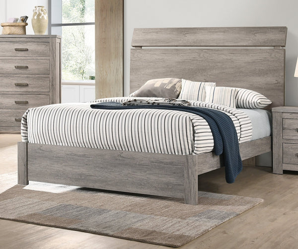 English Elm Wooden Modern Queen Size Bedframe with Rustic Paper Laminate Finish, Simple Headboard Design, 55"H Grey 85 L x 8 W x 5 H B011S01436