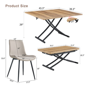 English Elm Table and Chair Set Adjustable Height Mdf Wood Grain Top with Four Pu Seats W1151S03996
