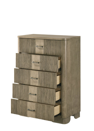 English Elm Lakkari 5-drawer Tall Chest with Antique Oak Finish and Felt-lined Jewelry Drawer B2756P506266