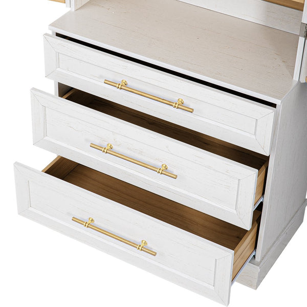 English Elm K&k Farmhouse Pantry Cabinet Tall Freestanding Kitchen Storage with Drawers Shelves White N707P356569W