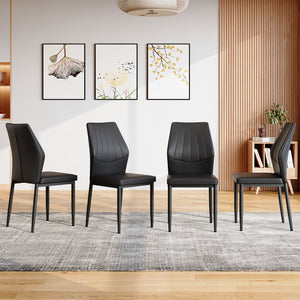 English Elm Set of 4 Brown Shell-Pattern Dining Chairs with Ergonomic Tech Fabric, Sturdy Metal Legs, 37" Black W1151P359596